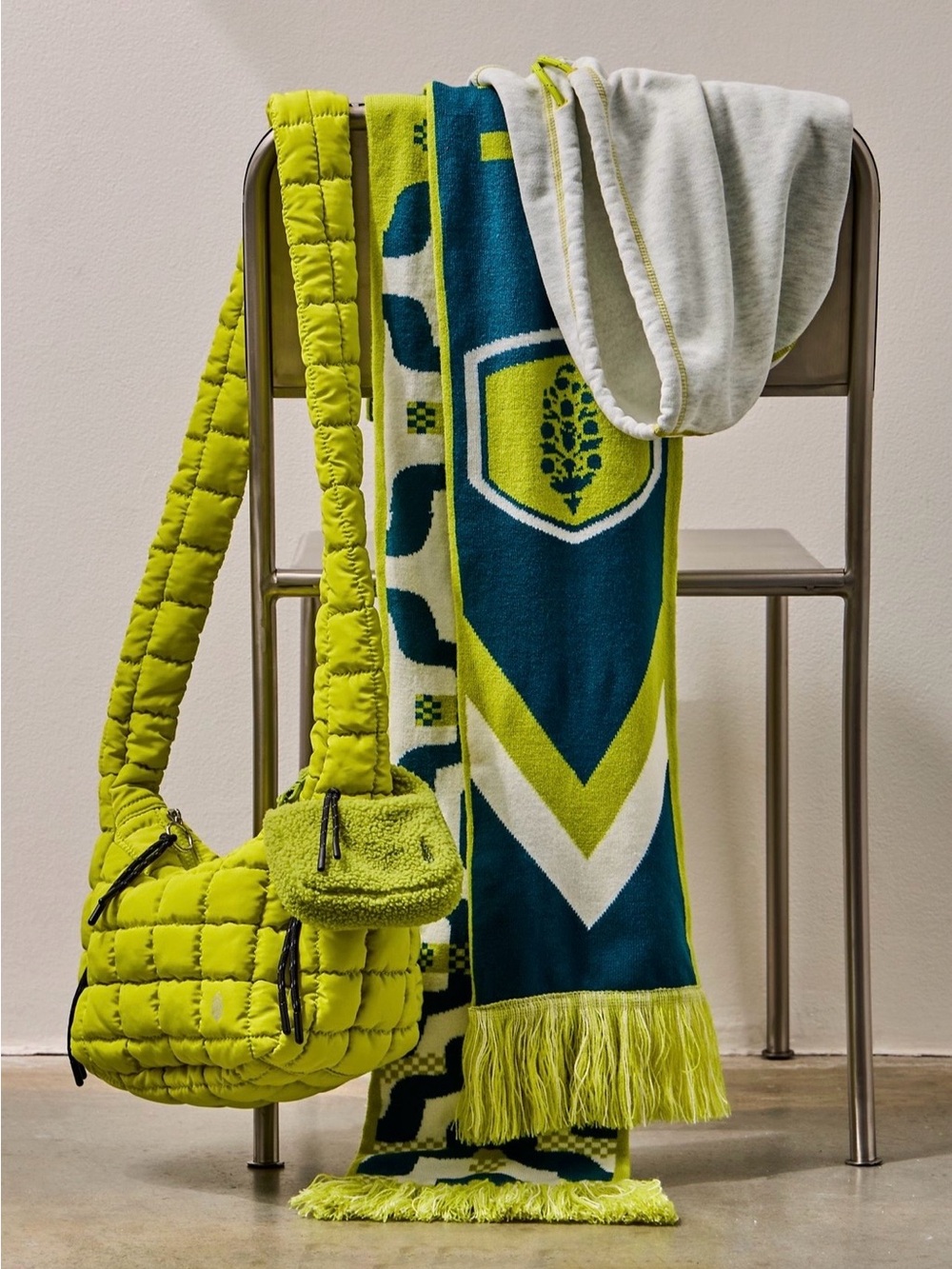 NWT Free People Big League Reversible Scarf in Honeydew